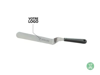 Angled spatula with black handle 18.5 cm - With your logo